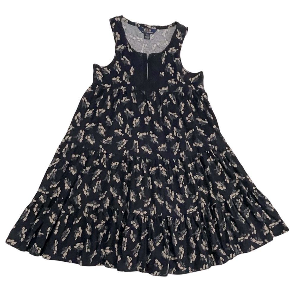 Polo Ralph Lauren Girl’s Tiered Dress Cotton Sz Large 12-14 Blue Flower Print